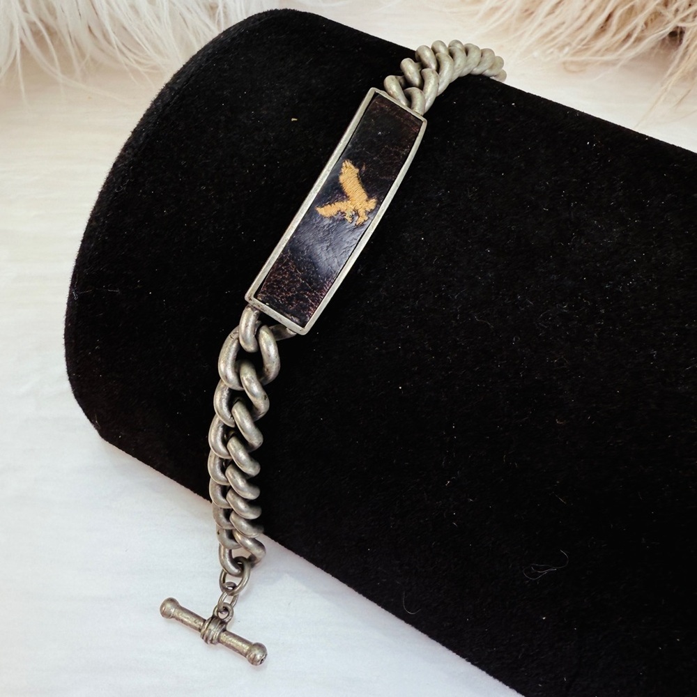 Vintage Aged Silvertone Chain Bracelet with Eagle Design - Picture 3 of 9